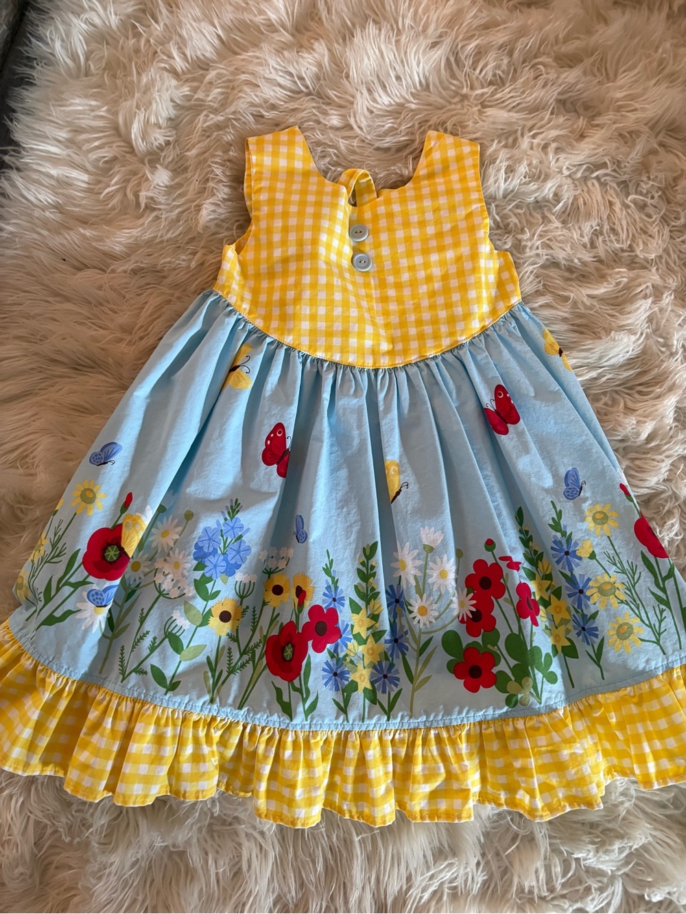 Eleanor Rose Children's Yellow Gingham & Blue Floral Garden Dress